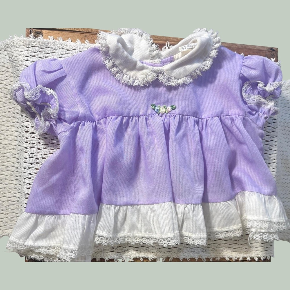 Vintage Baby Dress 18M Lavender Lace Floral Embroidered Cottagecore‎